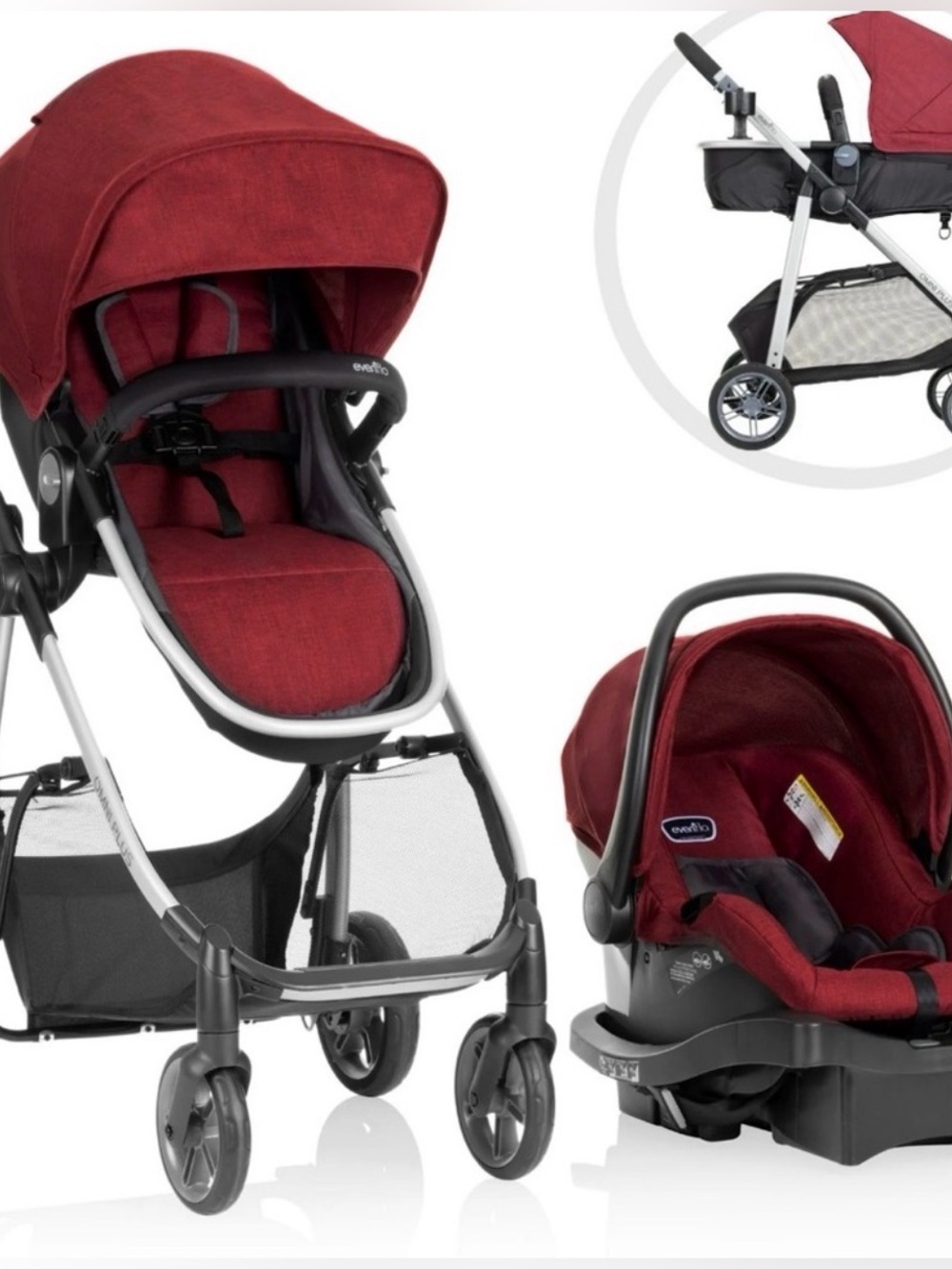 Evenflo Red Convertible Travel System Stroller and Infant Car Seat
